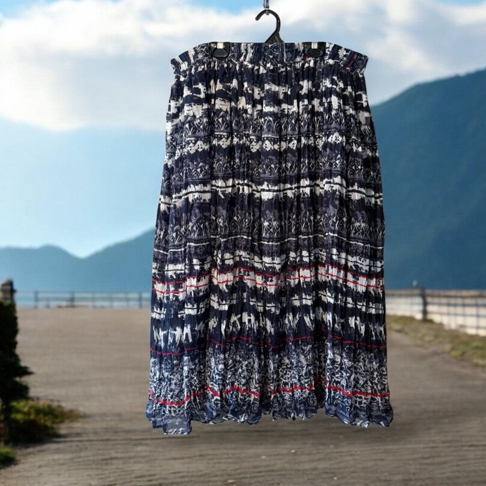 Christopher & Banks Navy/Grey/White Abstract Print Maxi Skirt